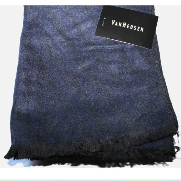 Van Heusen Men's Scarf Fringed 72 x 24 NWT Warm Gift for Him Navy Blue & Black - Picture 6 of 7